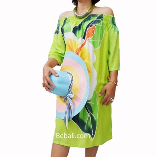 poncho top dress green handpainting flowers 